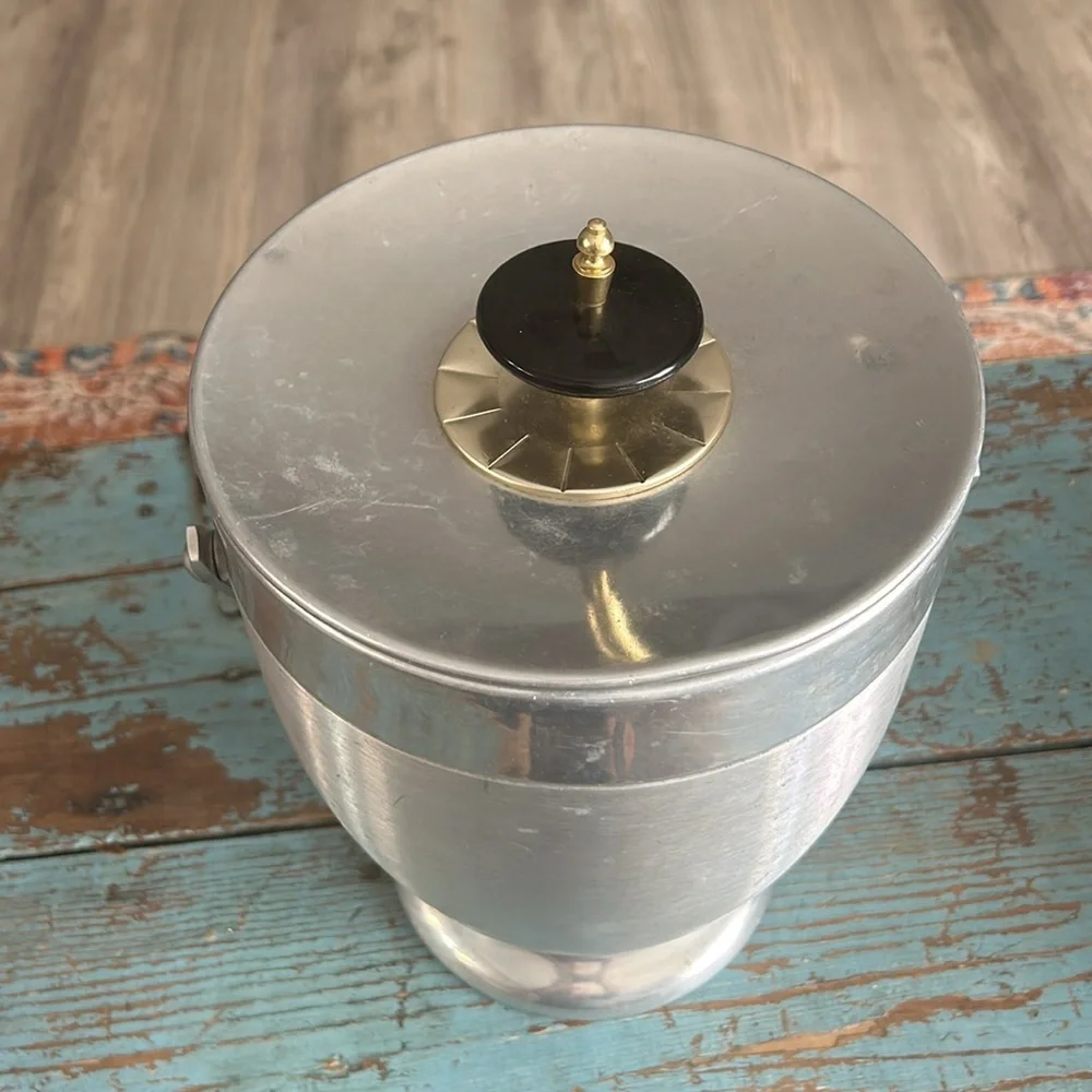 Vtg Atomic Kromex Spun Aluminum Ice Bucket Barware Streamline MCM Hollywood
